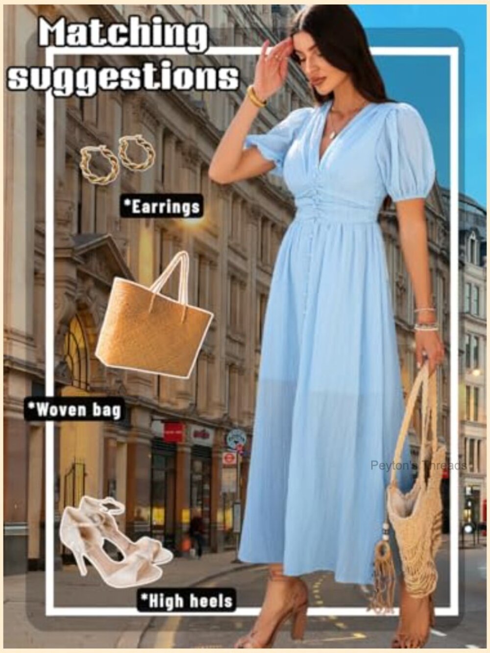 Flowy Maxi Dress with Deep V-Neck and Puff Sleeves - Picture 5 of 7